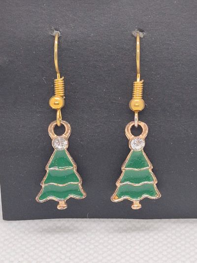 Green Christmas Tree Earrings