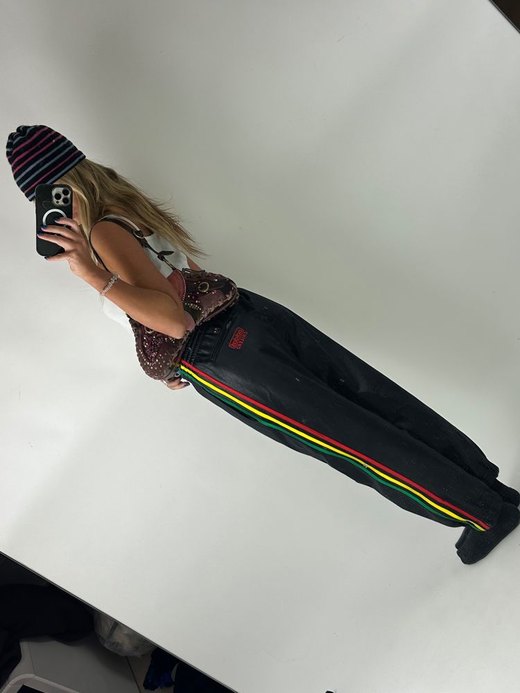 Rare adidas Black Track Pants With Red, Yellow, Green Stripes