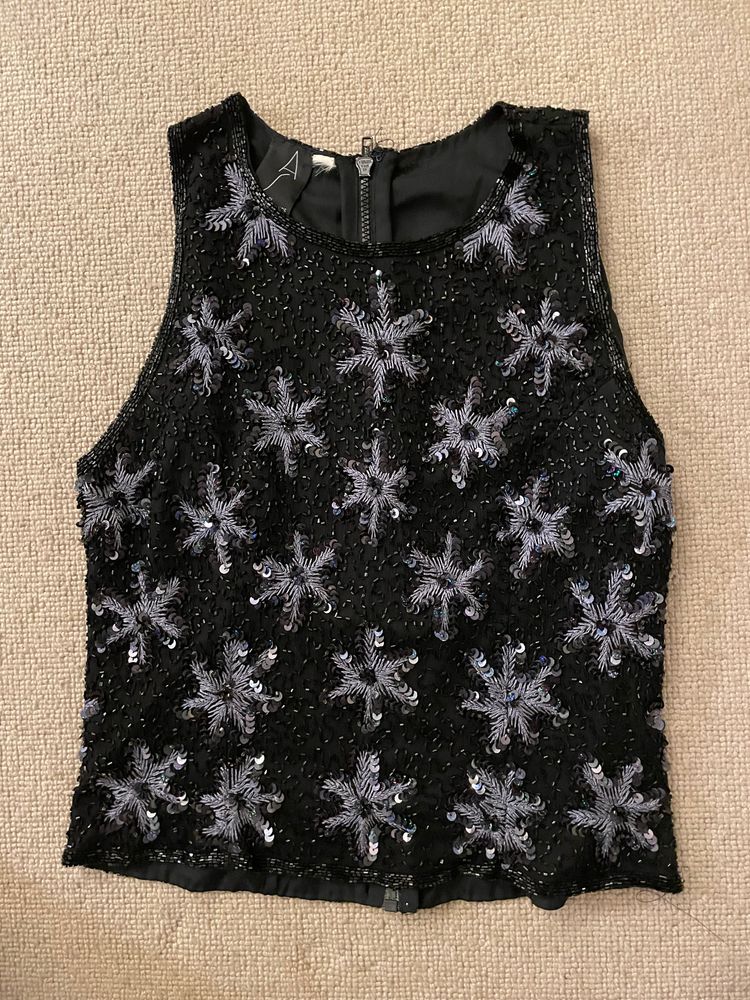 Black Beaded Sleeveless Top - size S