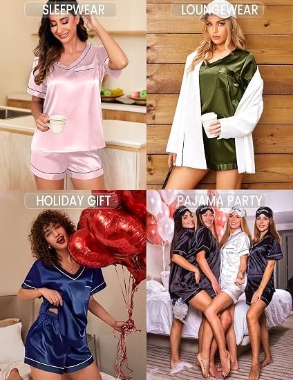 Black Satin Short Sleeve Top And Shorts Set imagen 3