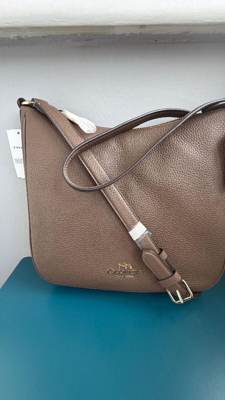 Immagine di 364 Coach Ellie File Bag Pebbled Leather Dark Stone BNWT £395 1