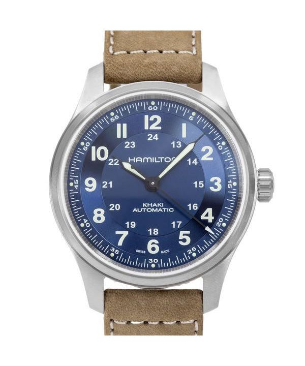 Hamilton Khaki Field Titanium Leather Strap Blue Dial Automatic H70545540 100M Men's Watch 4