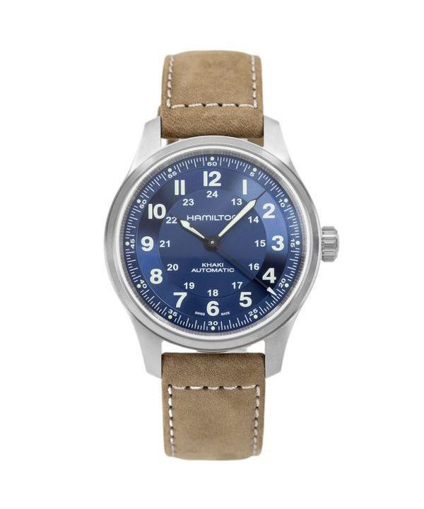 Hamilton Khaki Field Titanium Leather Strap Blue Dial Automatic H70545540 100M Men's Watch 3