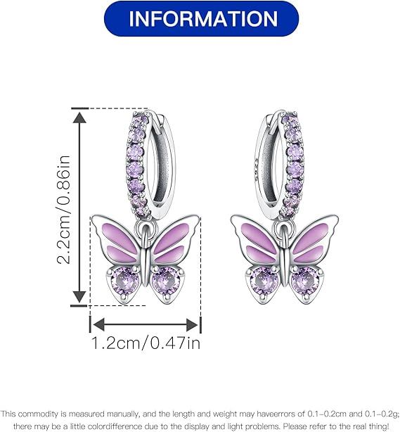 Immagine di Silver Butterfly Hoop Earrings With Purple Stones 4