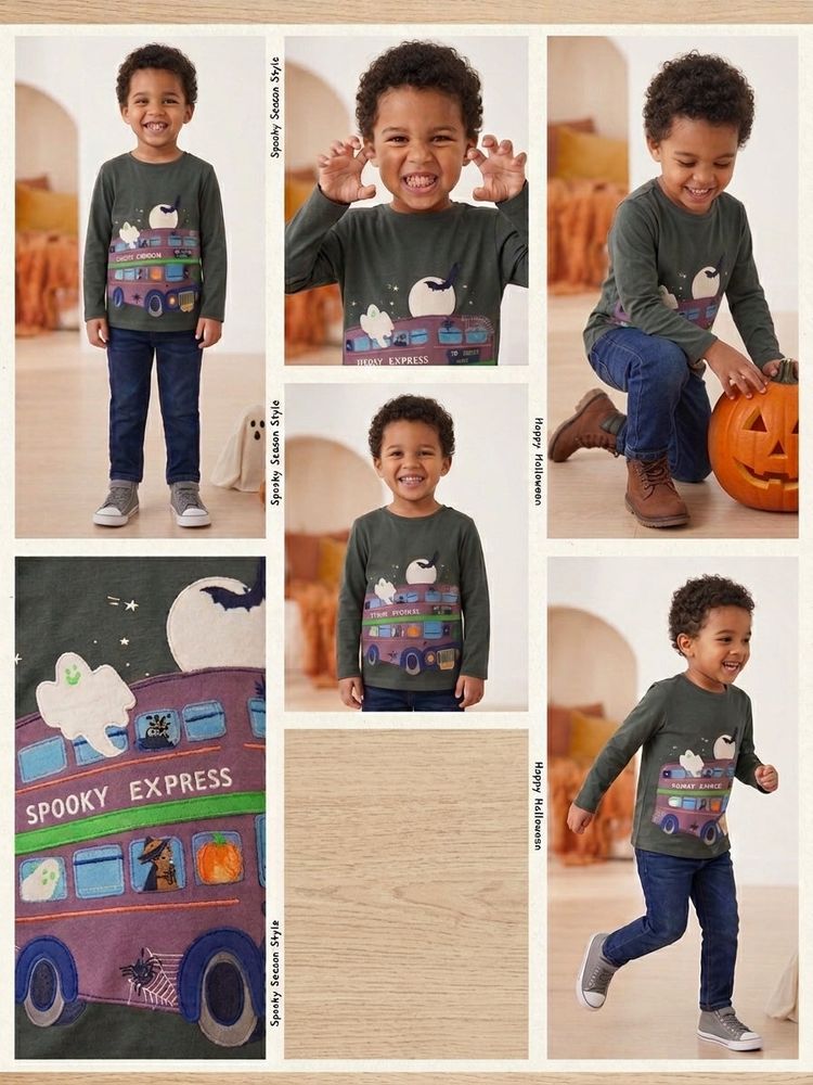 Mini boden Boys grey lift the flap Halloween t shirt long sleeve image 1