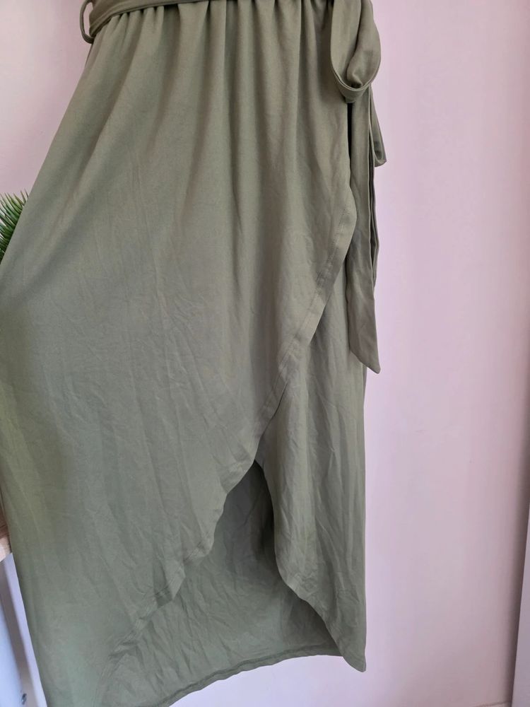 Immagine di Shein Curve Khaki Green Rolled Sleeve Belted Tulip Hem Midi Dress (Size 0XL / UK 16) 👗 5
