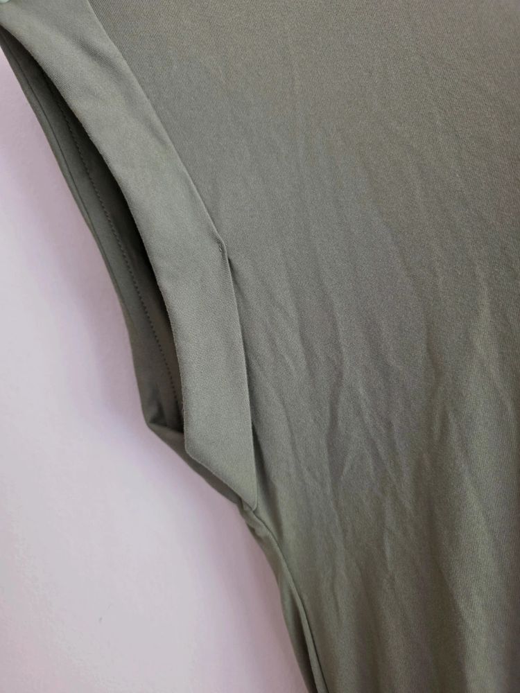 Immagine di Shein Curve Khaki Green Rolled Sleeve Belted Tulip Hem Midi Dress (Size 0XL / UK 16) 👗 3