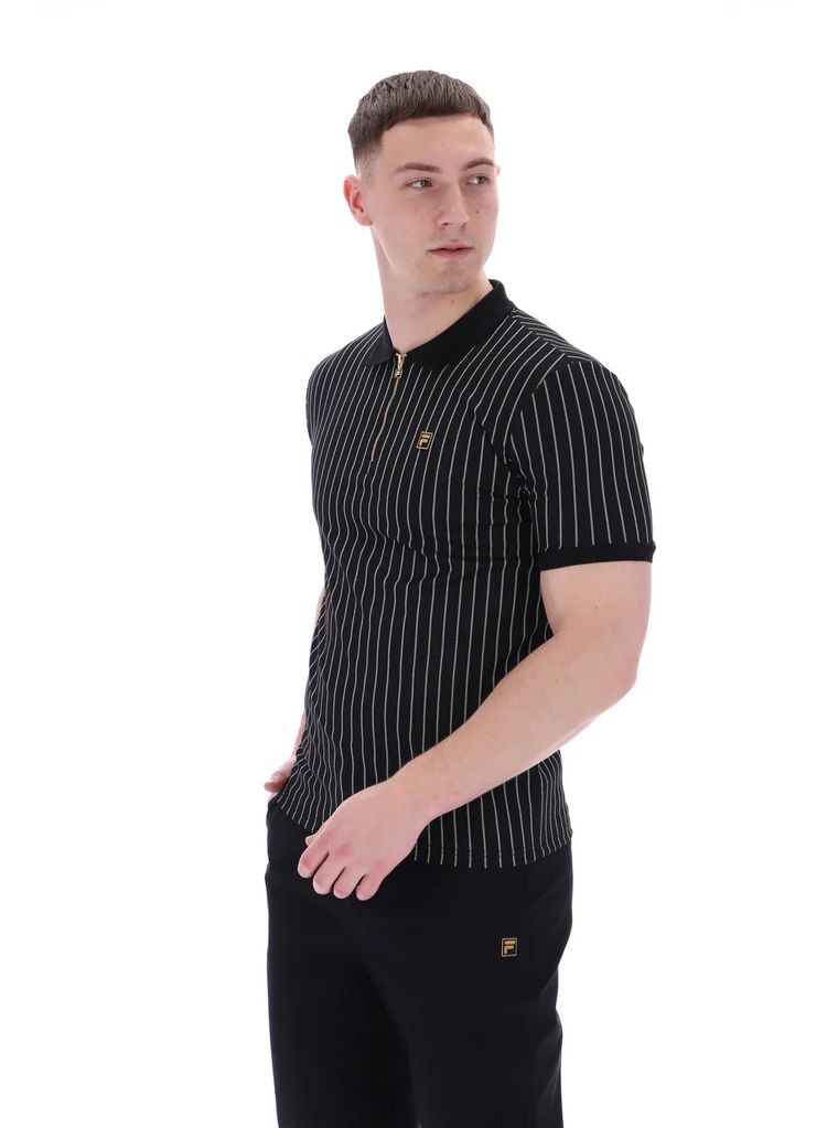 Fila Patton Jacquard Stripe Polo in Black/Egret 3
