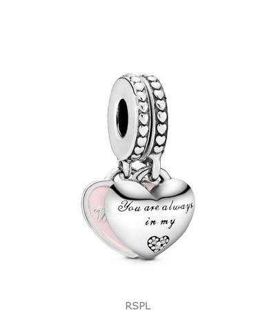 Pandora Mother And Daughter Hearts With Pink Enamel And Clear Cubic Zirconia P-792072EN40 For Women 1