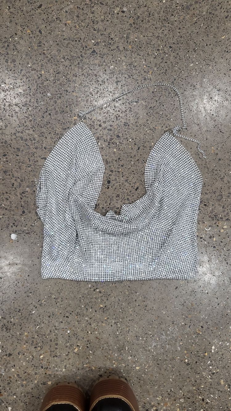 Silver Rhinestone Halter Top