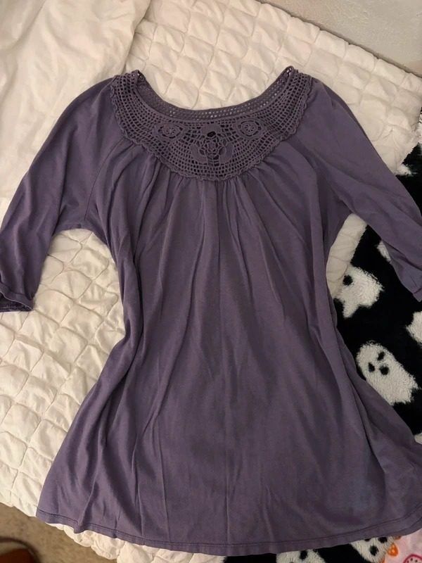 Purple Long Sleeve Top With Crochet Neckline image 1