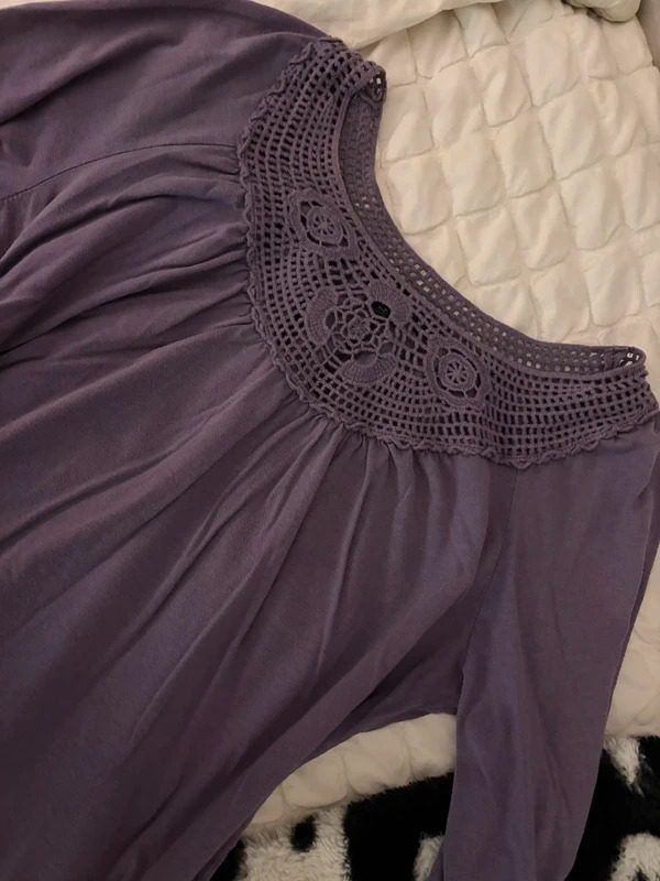 Purple Long Sleeve Top With Crochet Neckline image 2