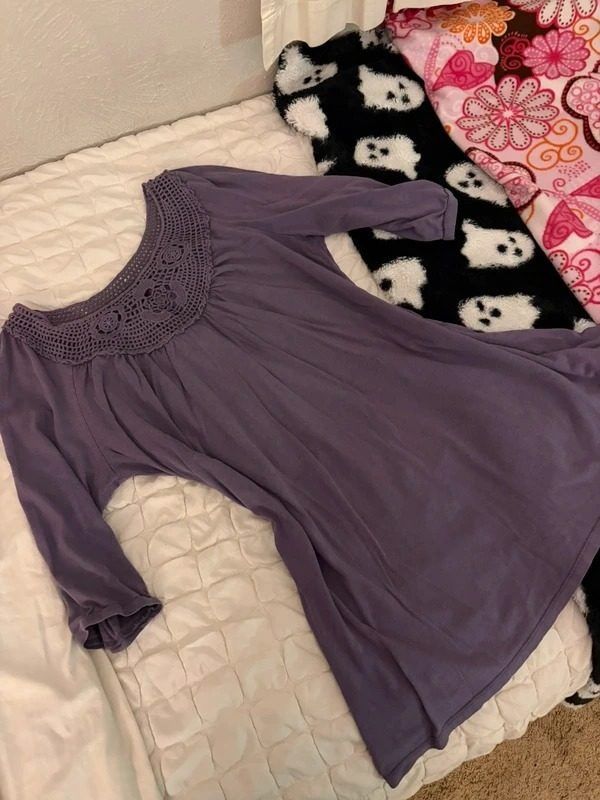 Purple Long Sleeve Top With Crochet Neckline image 3
