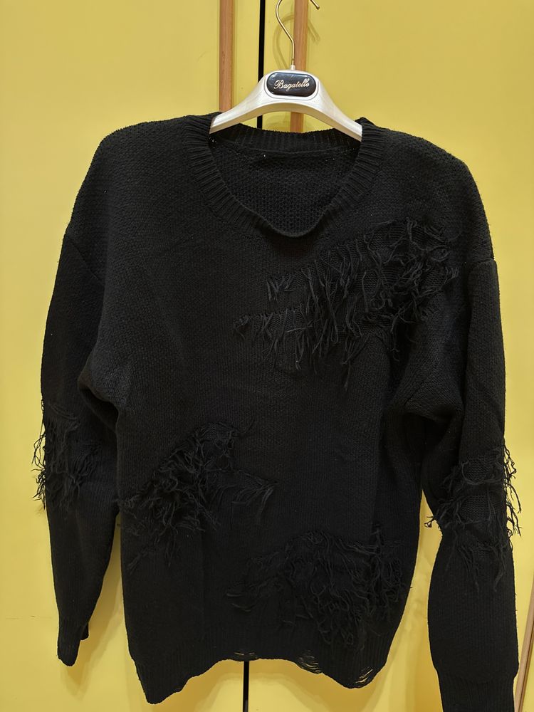 Other Black Distressed Knit Sweater product image