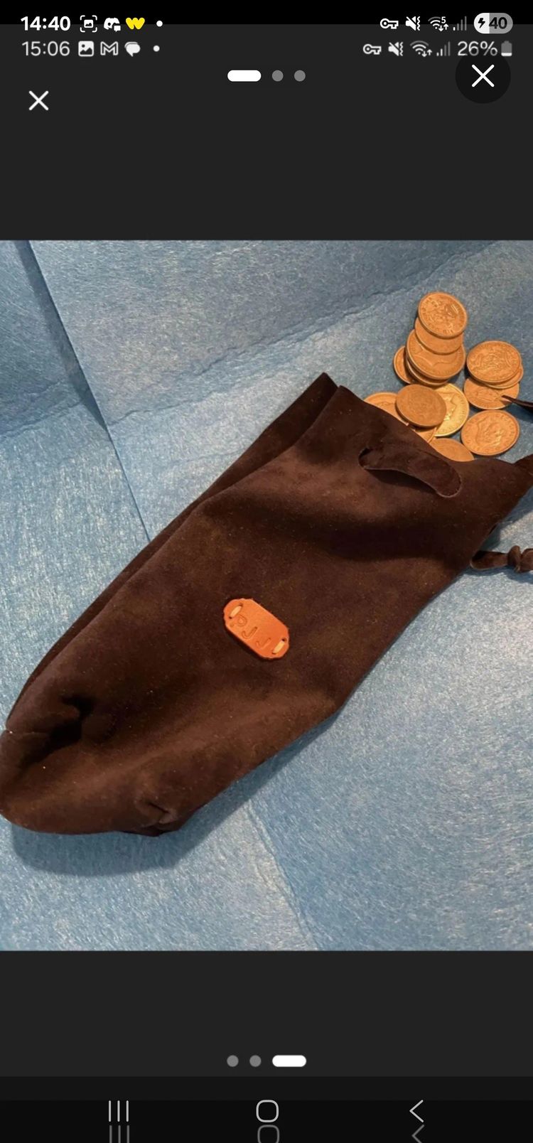 brown suede drawstring bullion