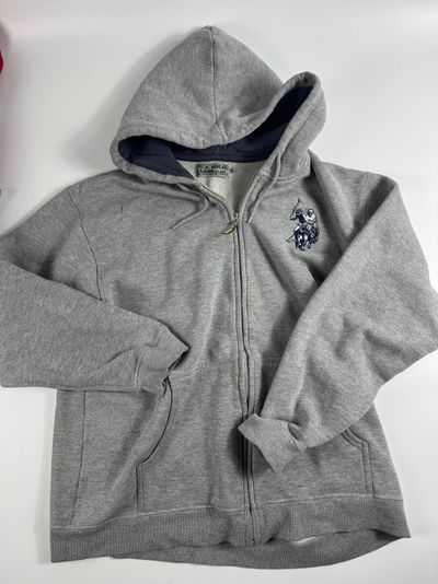 Grey Zip-Up Hoodie With Embroidered Design