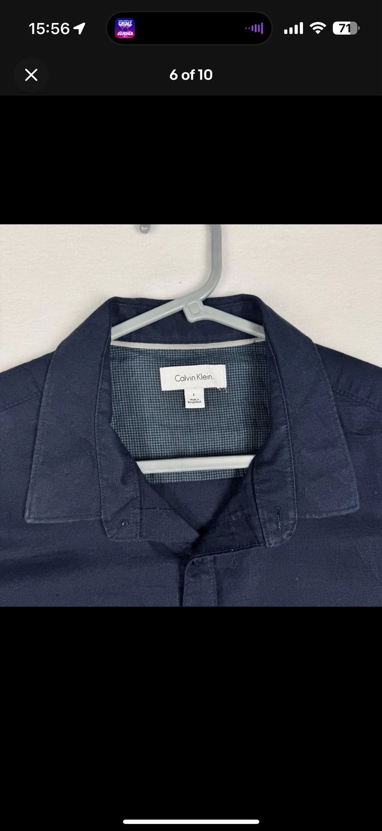 Immagine di Calvin Klein Linen Blend Shirt Navy Long Sleeve Utility Pockets Smart L 3