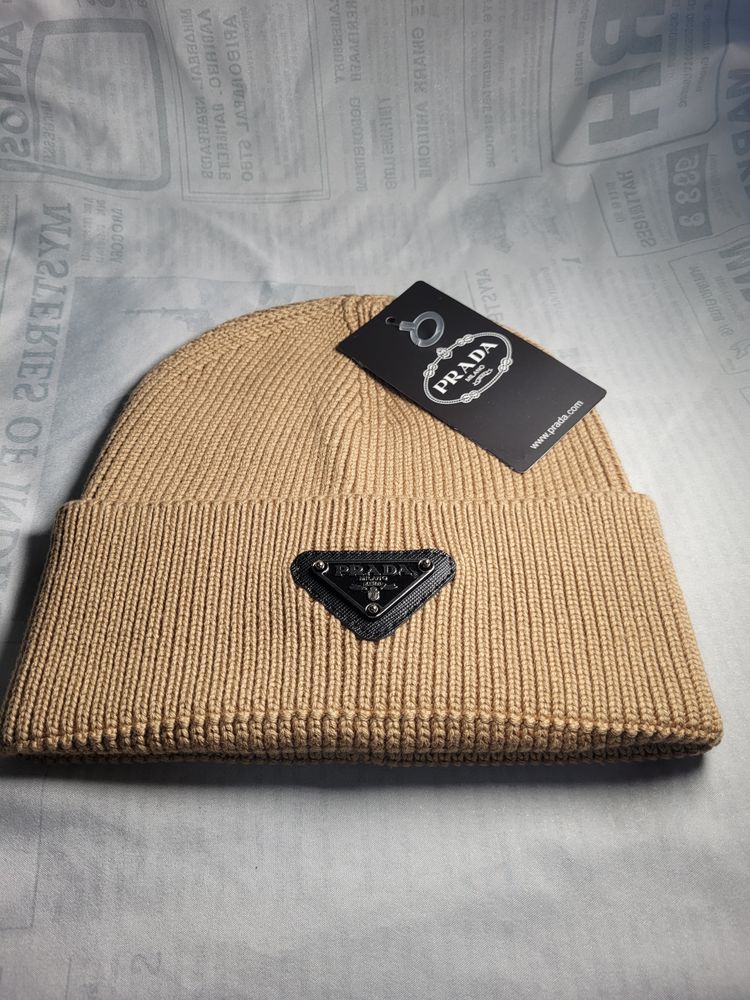 Prada Beige Knit Beanie Hat image 1