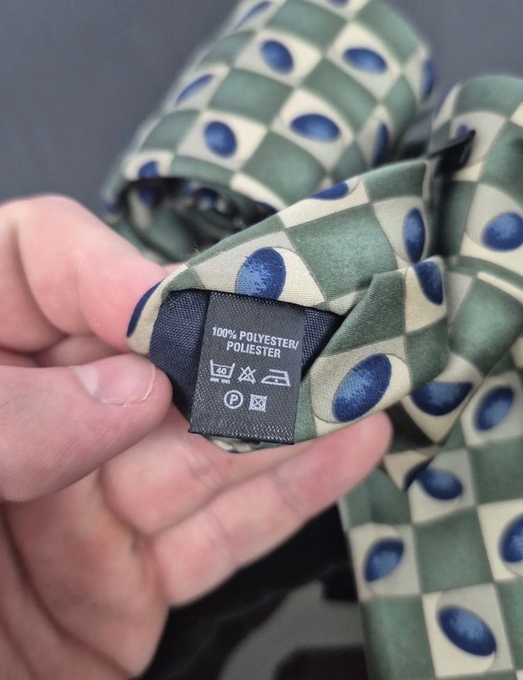 St Michael Vintage Tie Green Blue Checked Geometric Patterned Polyester Necktie image 5