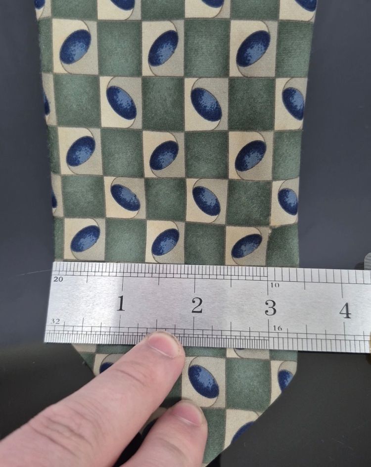 St Michael Vintage Tie Green Blue Checked Geometric Patterned Polyester Necktie image 4
