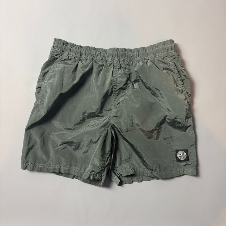 Stone Island Khaki Green Nylon Metal Shimmer Shorts - Medium