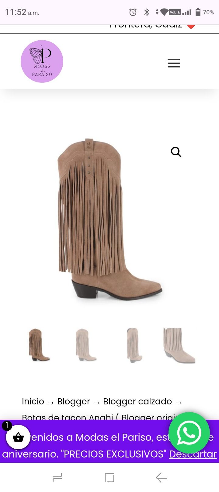 Other brown fringe knee-high boots product image