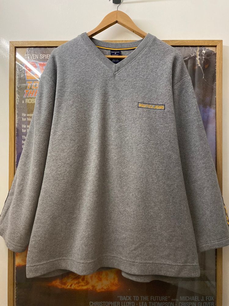 Immagine di 2000s Nautica Jeans Company Yellow Sleeve Striped Fleece Jumper 1