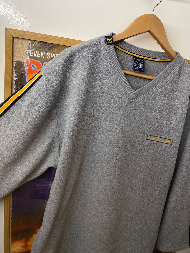 2000s Nautica Jeans Company Yellow Sleeve Striped Fleece Jumper imagen 3