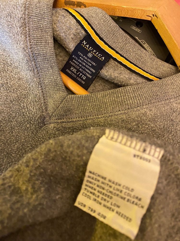 2000s Nautica Jeans Company Yellow Sleeve Striped Fleece Jumper imagen 5