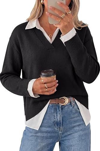 Immagine di Black V-Neck Sweater With White Shirt 1
