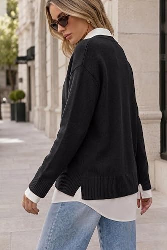 Immagine di Black V-Neck Sweater With White Shirt 3