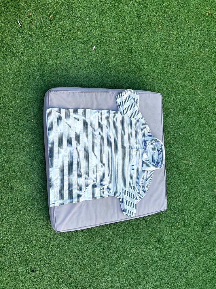 Under Armour Men's White & Blue Striped Polo Shirt Size XL