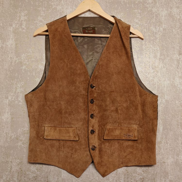 Gilet Vintage in Vera Pelle Scamosciata Marrone – Taglia L