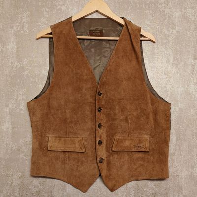 Gilet Vintage in Vera Pelle Scamosciata Marrone – Taglia L