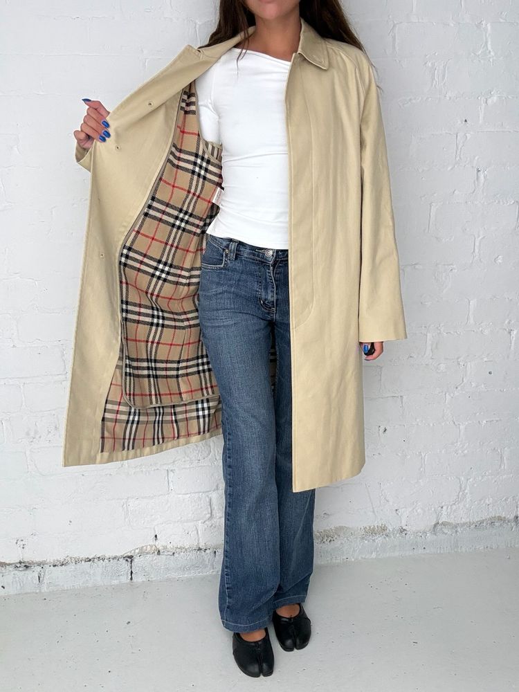Burberry Cream Blue Label Vintage Nova Check Lined Mac Trench Coat image 2