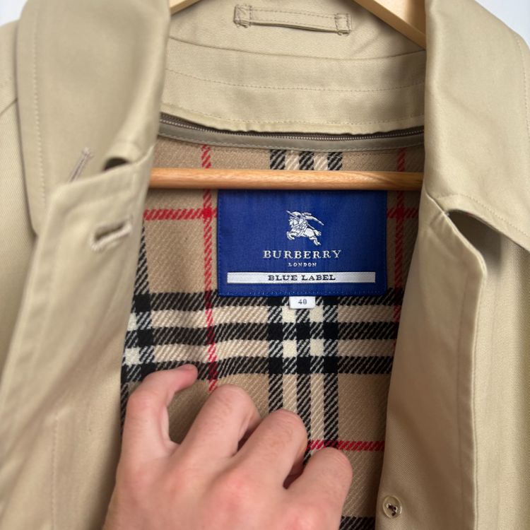 Burberry Cream Blue Label Vintage Nova Check Lined Mac Trench Coat image 8