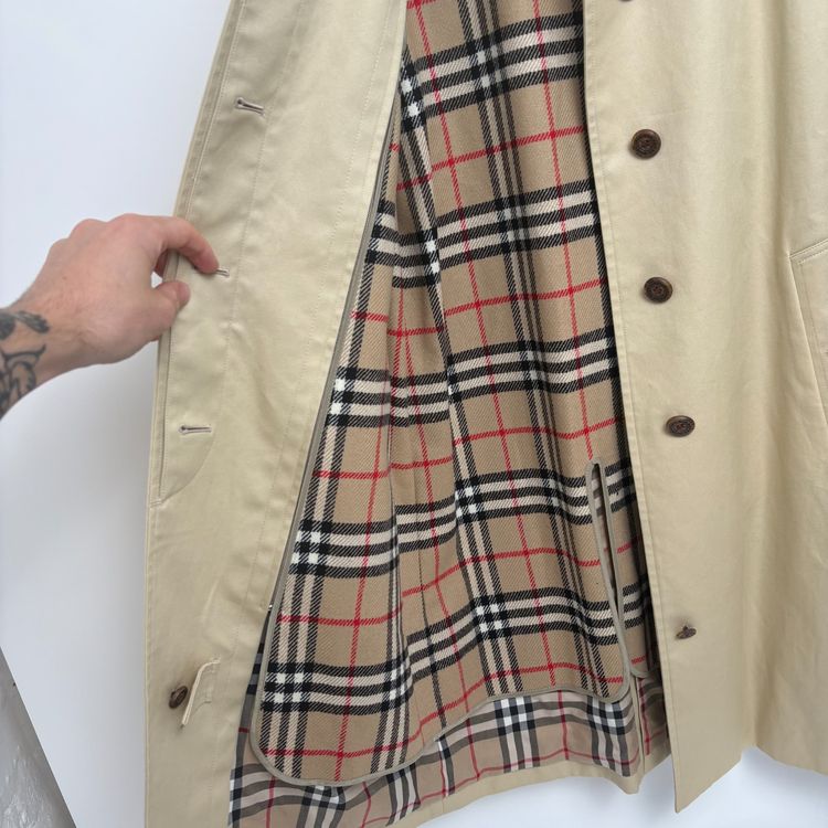 Burberry Cream Blue Label Vintage Nova Check Lined Mac Trench Coat image 7