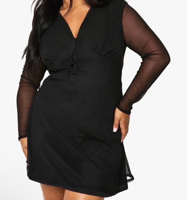 Boohoo Plus plus Tie Bust Mesh  skater Dress product image