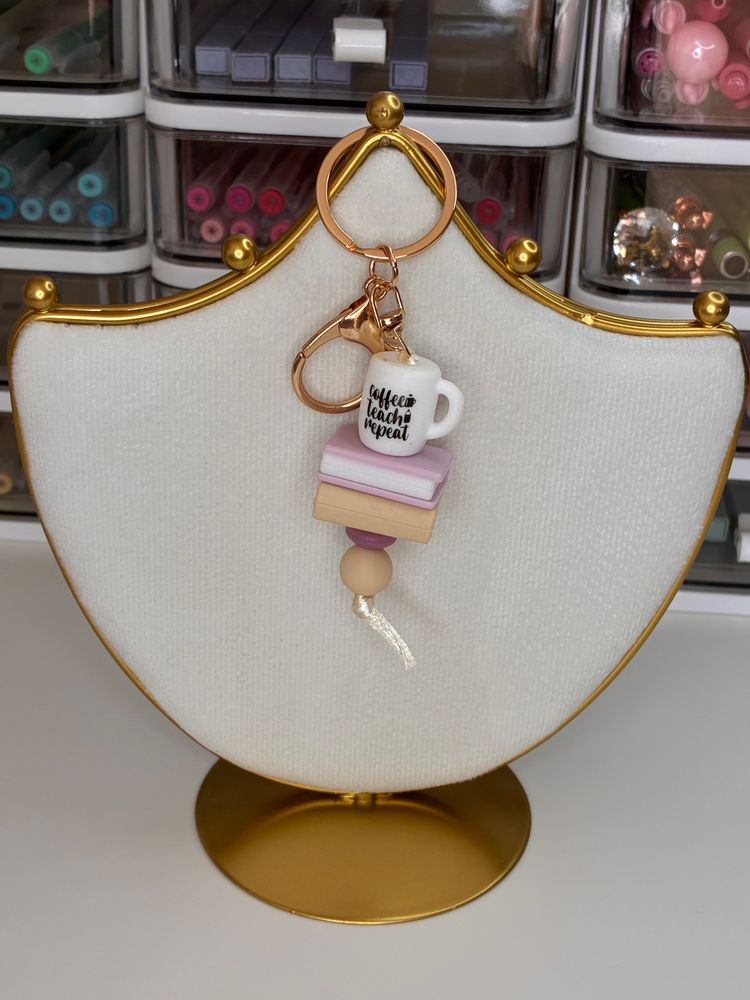 Keychain With Coffee Cup And Books