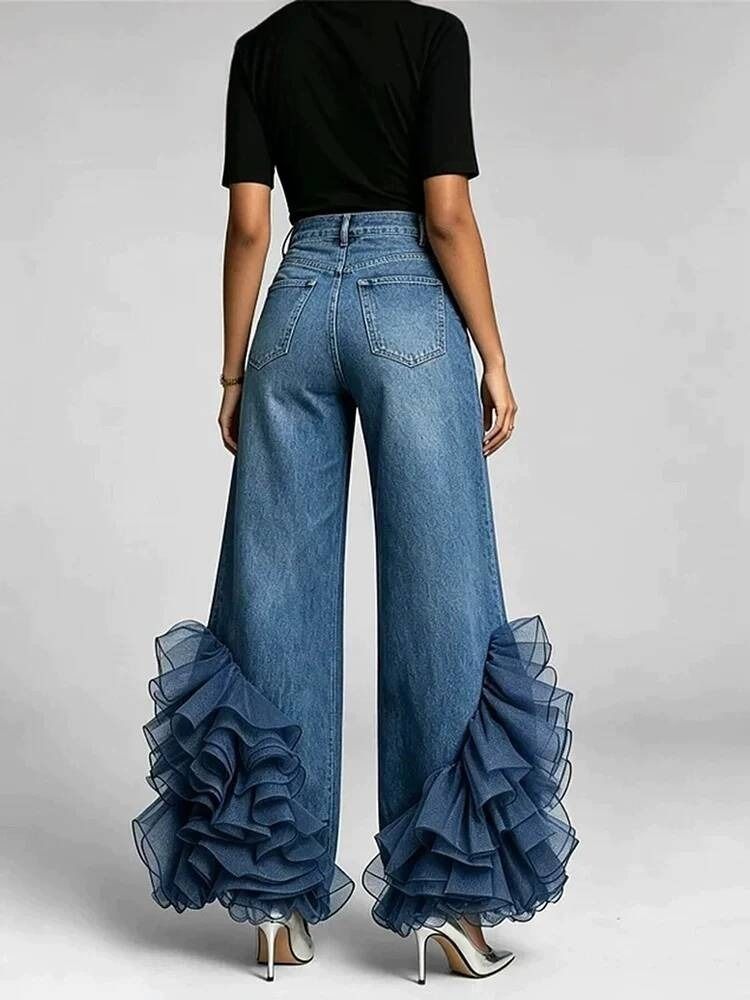 Nudie Jeans Blue Wide-Leg Jeans With Ruffled Hems product image