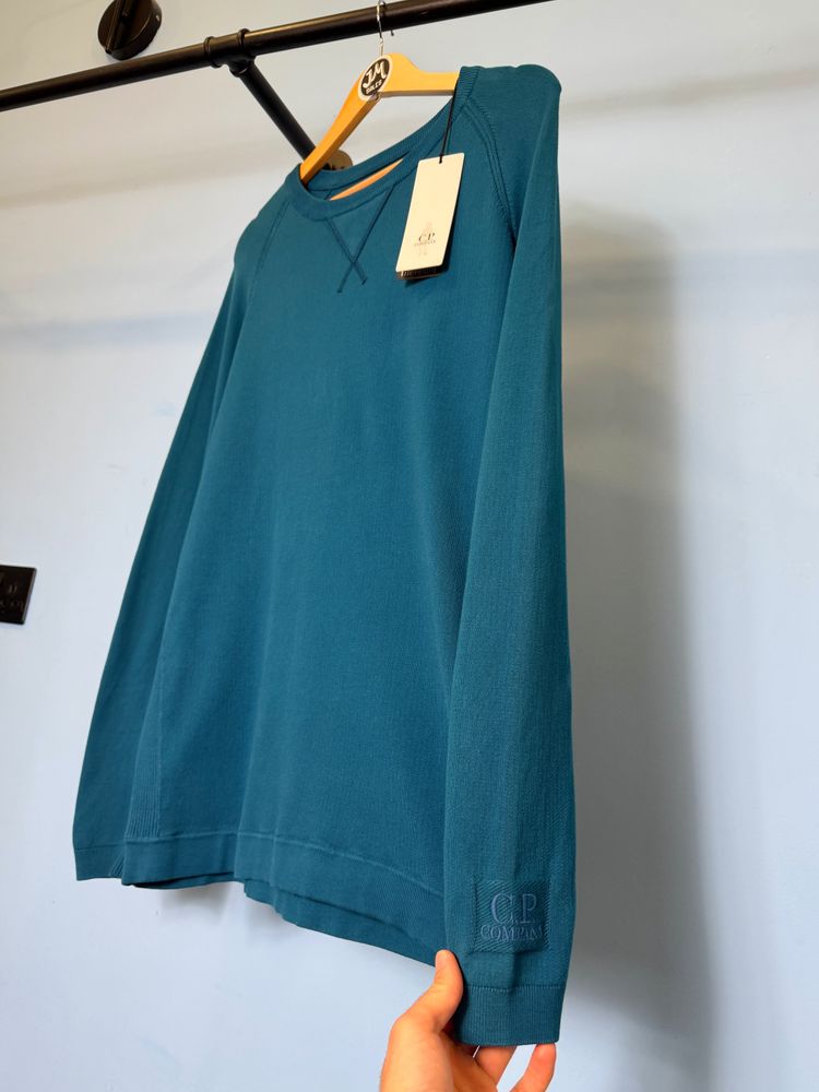 Immagine di BNWT Large C.P. Company Teal Blue Embroidered Logo Knit Sweatshirt Jumper 4