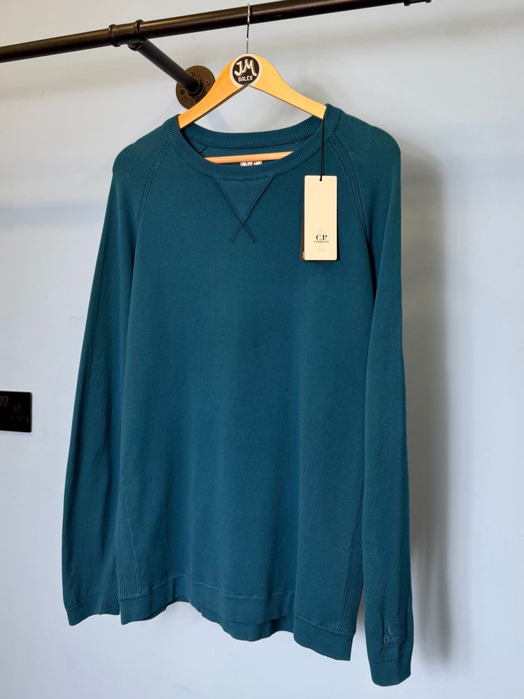 Immagine di BNWT Large C.P. Company Teal Blue Embroidered Logo Knit Sweatshirt Jumper 1