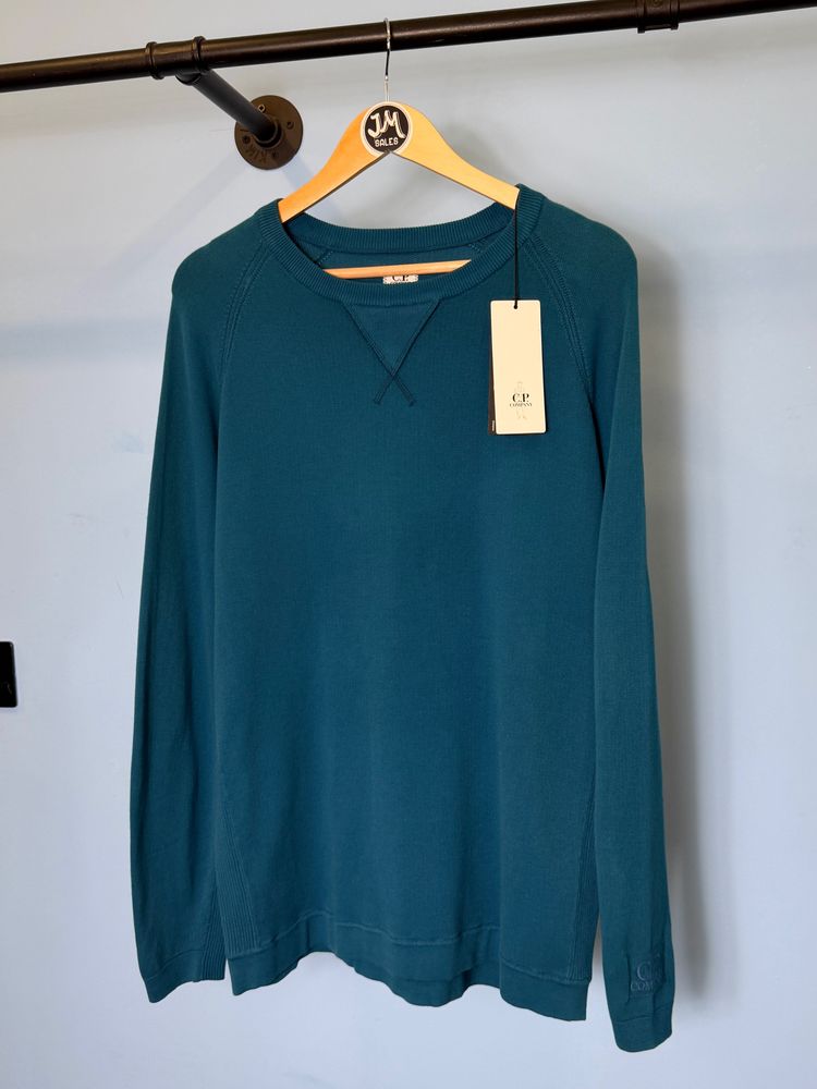 Immagine di BNWT Large C.P. Company Teal Blue Embroidered Logo Knit Sweatshirt Jumper 2