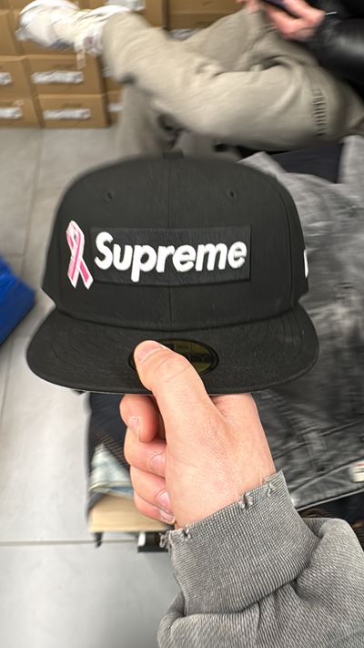 Supreme Black Cap With Pink Ribbon Logo