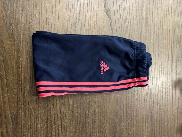 Adidas Kids Navy Blue Track Pants With Pink Stripes imagen 7