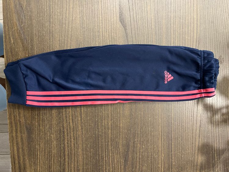 Adidas Kids Navy Blue Track Pants With Pink Stripes imagen 5