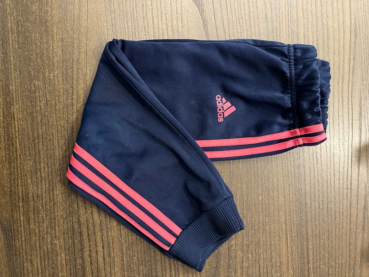 Adidas Kids Navy Blue Track Pants With Pink Stripes imagen 6