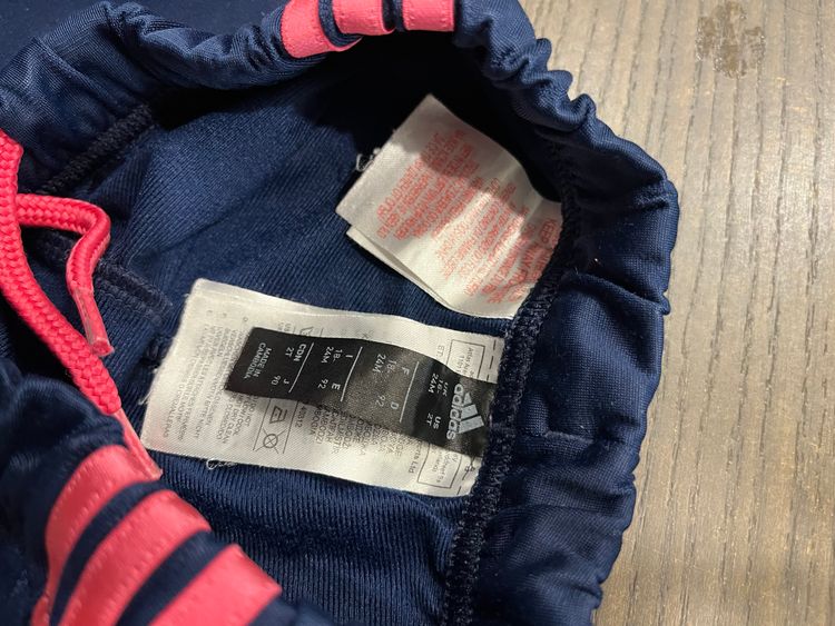 Adidas Kids Navy Blue Track Pants With Pink Stripes imagen 3