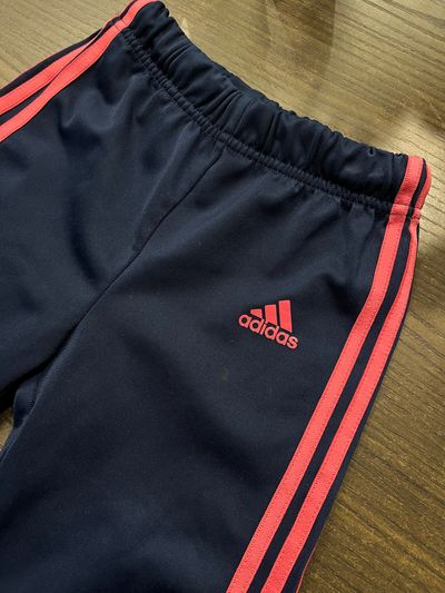 Adidas Kids Navy Blue Track Pants With Pink Stripes