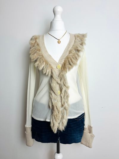 An'Ge Women'S Cardigan With Fur Trim